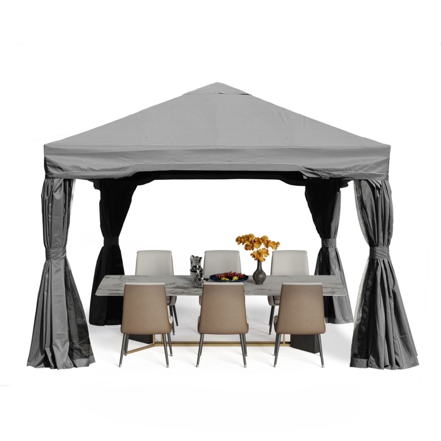 12 x 12 ft. Outdoor Gazebo Tent Canopy Shelter, Aluminum Frame with Privacy Curtain and Netting Gazebo Aoodor LLC 12' x 12' x 9' Gray 